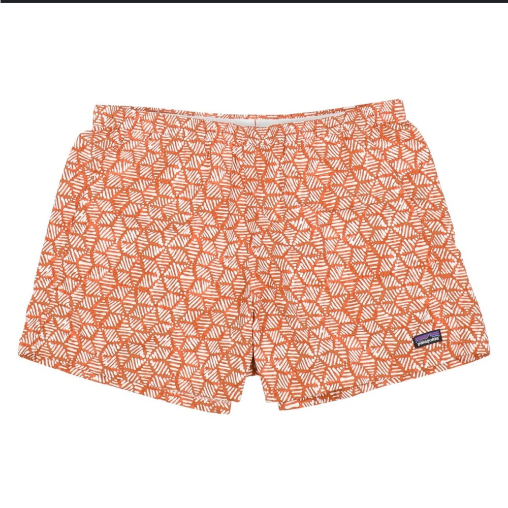 Womens Patagonia Baggies Nylon Shorts Size Small Orange Geometric Print 5”